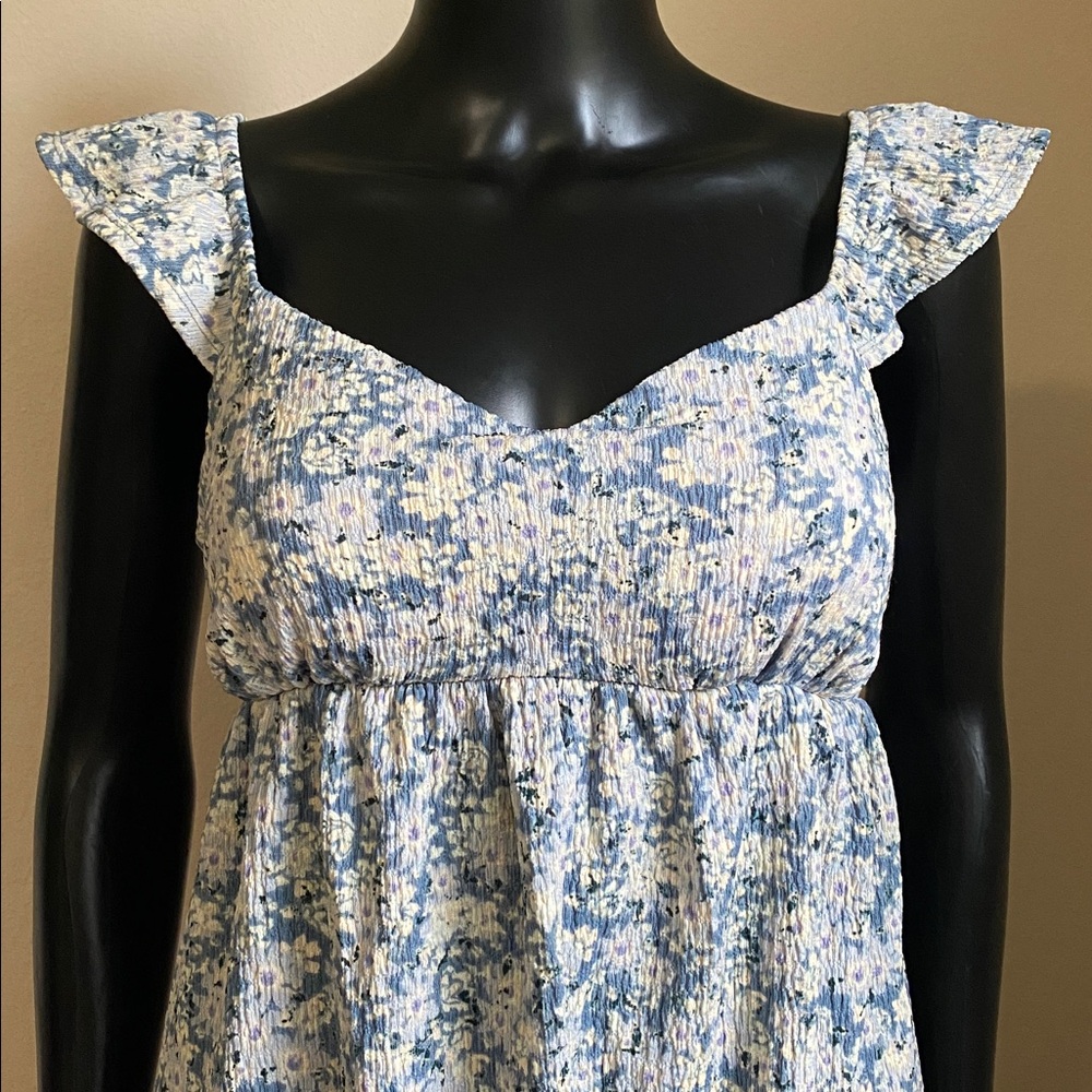 Blue Floral Sundress with Ruffled Straps and Pockets! - Picture 5 of 14